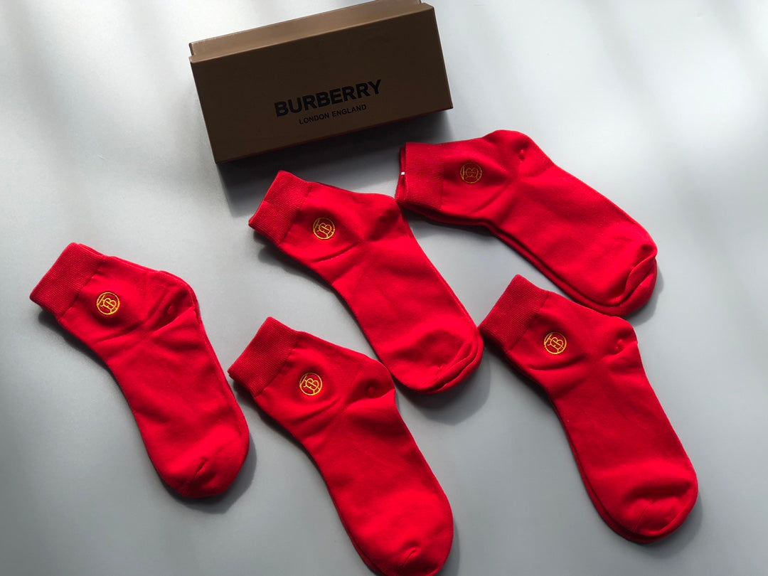 Burberry Red Boxed Gold Round Foot Motifs No-Show Socks, image 9