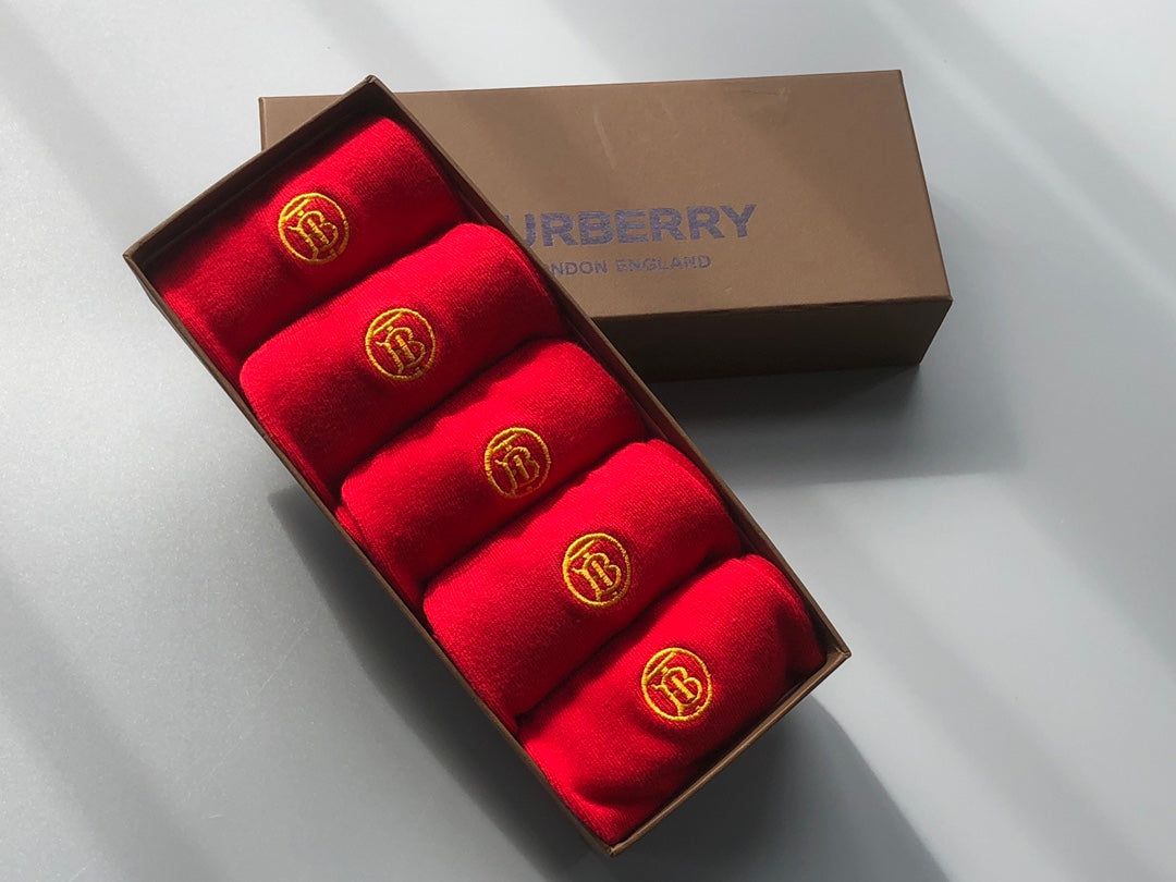 Burberry Red Boxed Gold Round Foot Motifs No-Show Socks, image 2