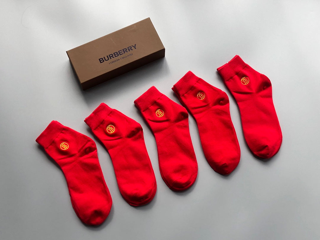 Burberry Red Boxed Gold Round Foot Motifs No-Show Socks, image 3