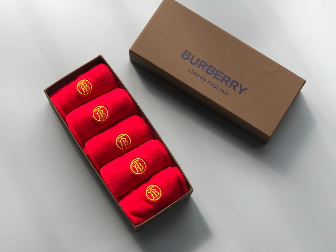 Burberry Red Boxed Gold Round Foot Motifs No-Show Socks, image 1