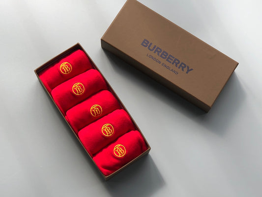 Burberry Red Boxed Gold Round Foot Motifs No-Show Socks, image 1