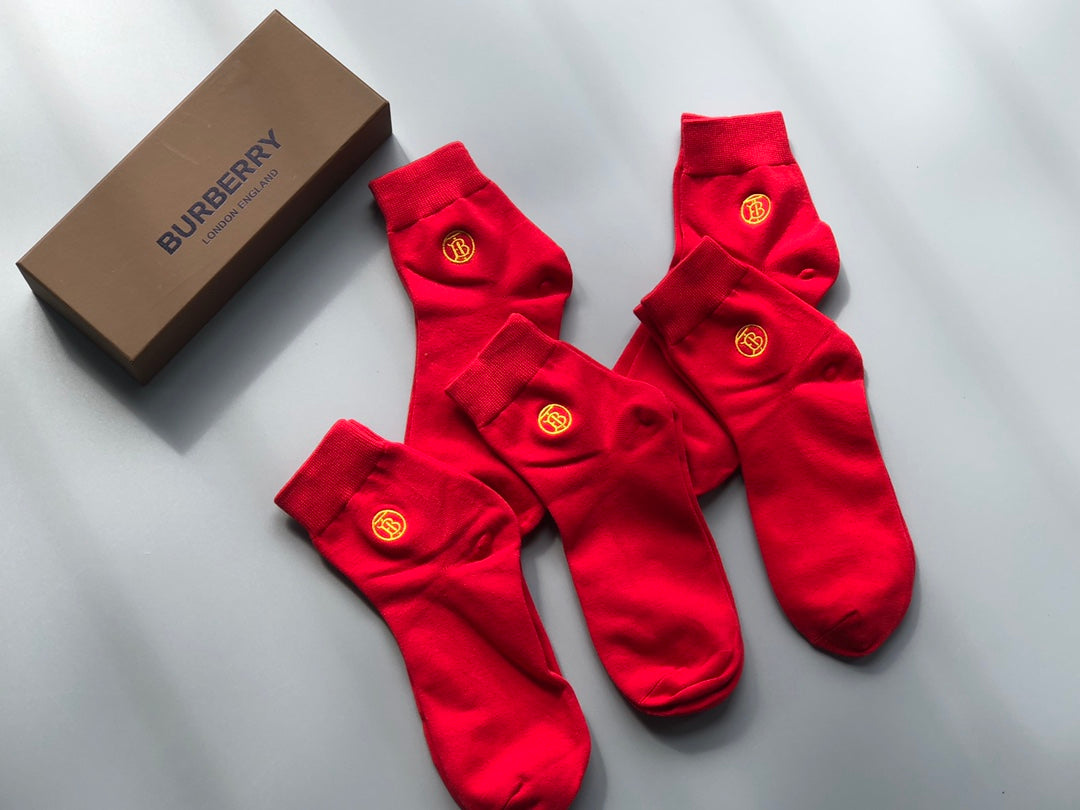 Burberry Red Boxed Gold Round Foot Motifs No-Show Socks, image 6