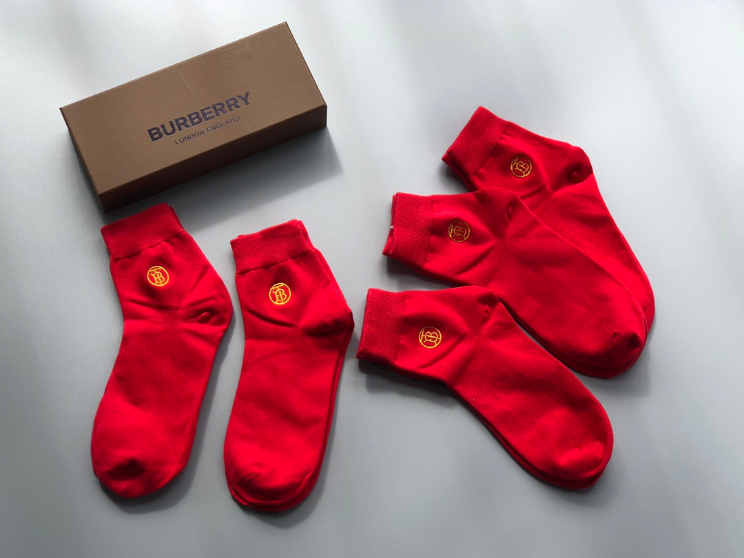 Burberry Red Boxed Gold Round Foot Motifs No-Show Socks, image 4