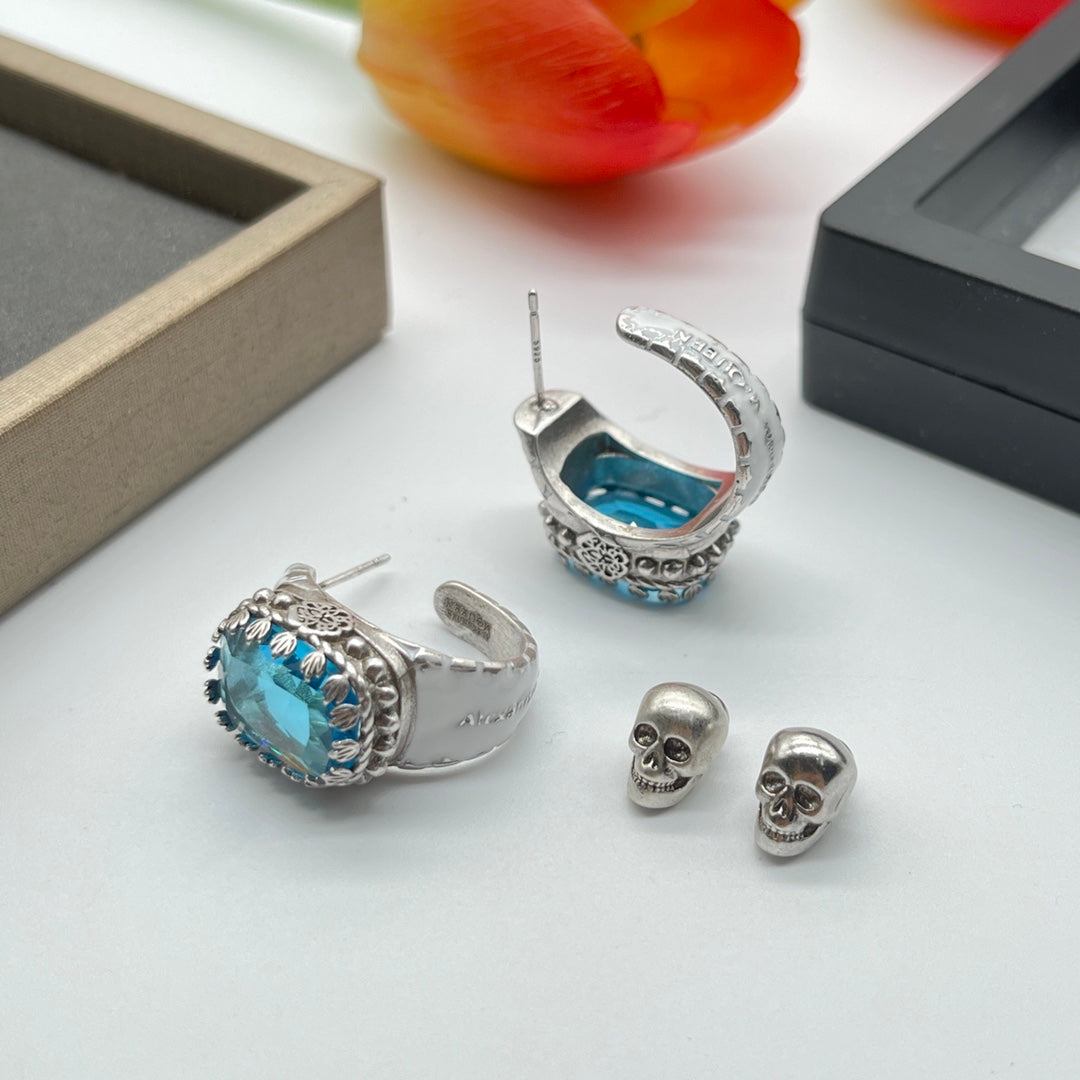 Alexander McQueen Blue Crystal Stud earrings in Silver Tone, detail view 13