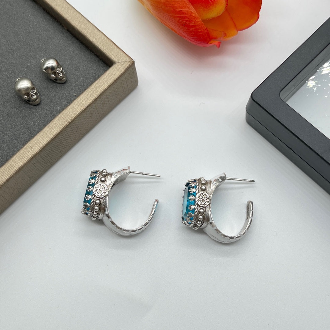 Alexander McQueen Blue Crystal Stud earrings in Silver Tone, detail view 9