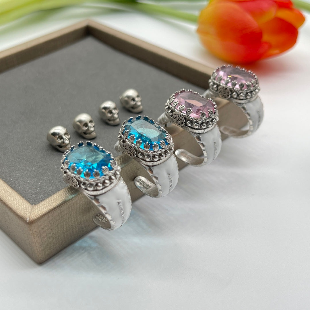 Alexander McQueen Blue Crystal Stud earrings in Silver Tone, detail view 14
