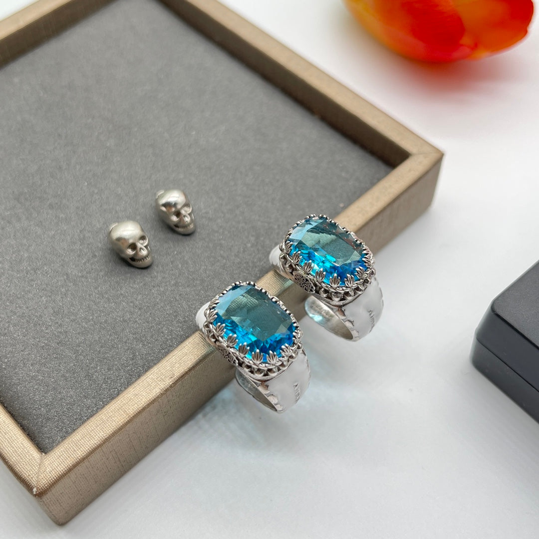 Alexander McQueen Blue Crystal Stud earrings in Silver Tone, detail view 8