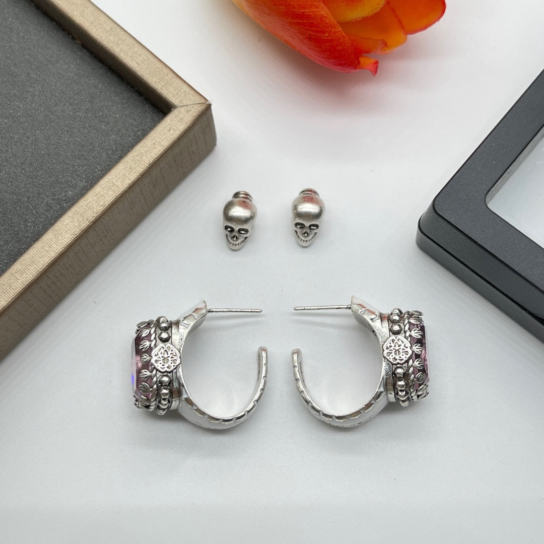 Alexander McQueen Blue Crystal Stud earrings in Silver Tone, detail view 5