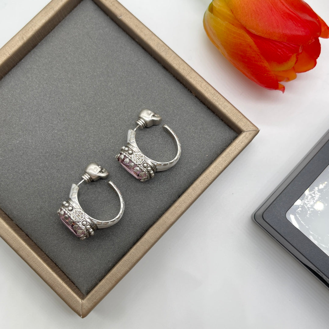Alexander McQueen Blue Crystal Stud earrings in Silver Tone, detail view 2