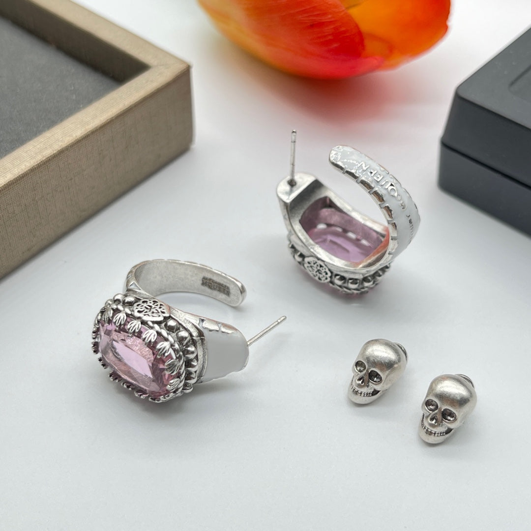 Alexander McQueen Blue Crystal Stud earrings in Silver Tone, detail view 6