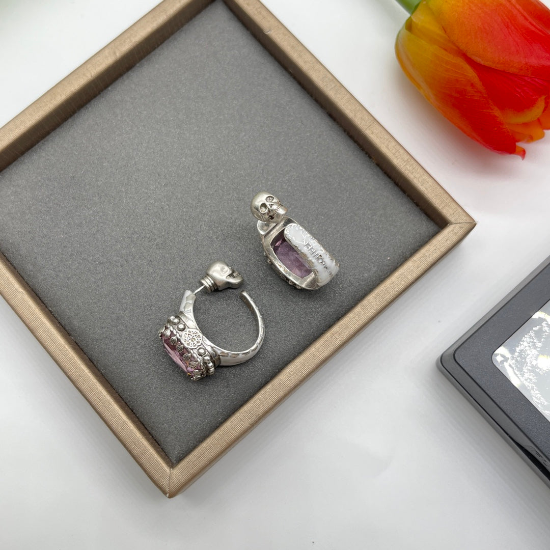 Alexander McQueen Blue Crystal Stud earrings in Silver Tone, detail view 4