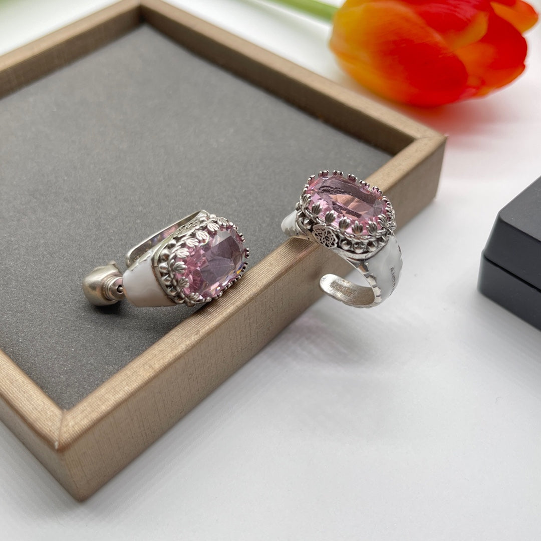 Alexander McQueen Blue Crystal Stud earrings in Silver Tone, detail view 3