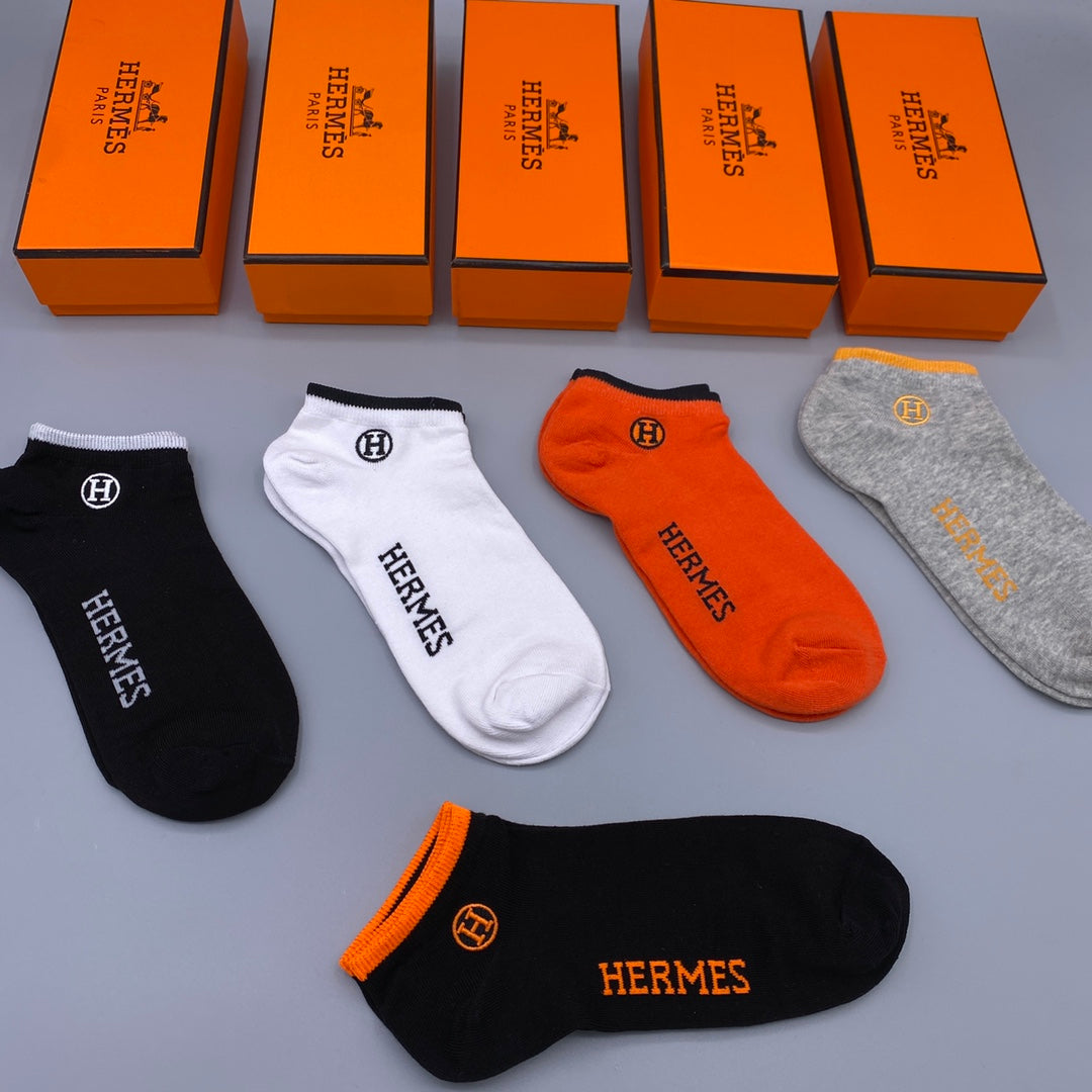 Hermès Neutral Small Carriage Footbed No-Show Socks, image 8