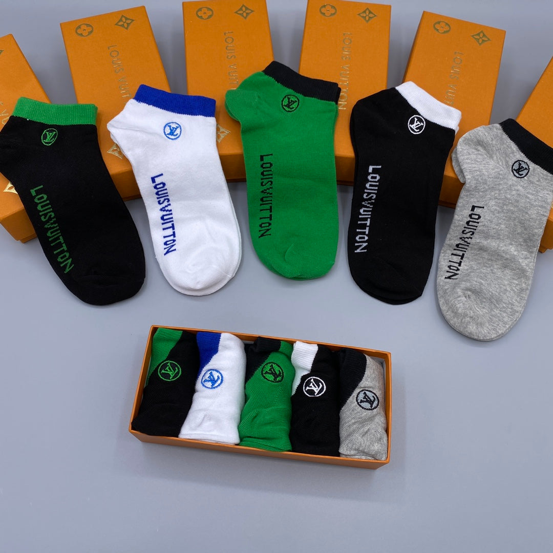 Louis Vuitton Green White Black Side Wordmarks No-Show Socks, image 7