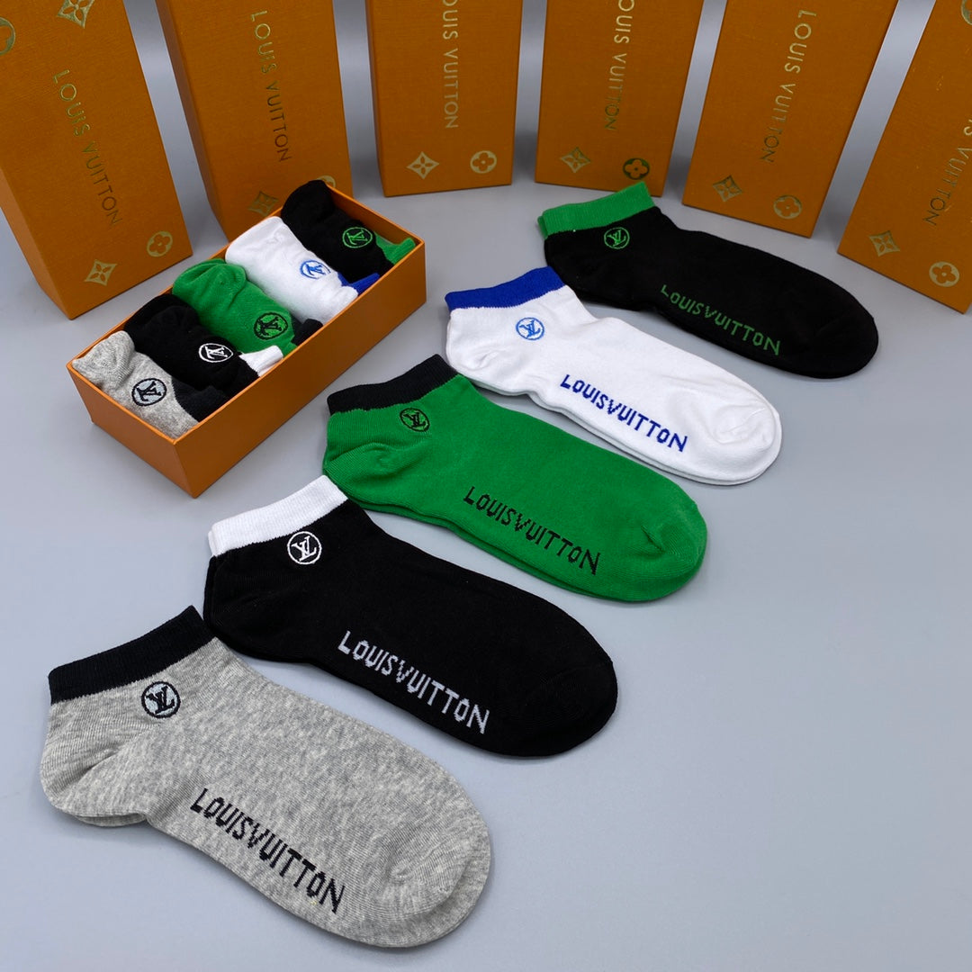 Louis Vuitton Green White Black Side Wordmarks No-Show Socks, image 1