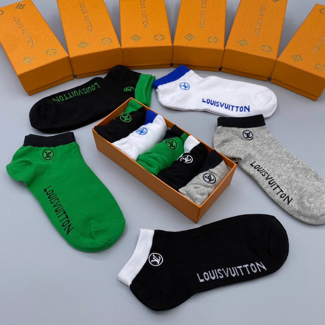 Louis Vuitton Green White Black Side Wordmarks No-Show Socks, image 8