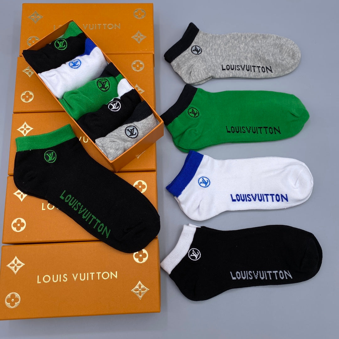 Louis Vuitton Green White Black Side Wordmarks No-Show Socks, image 6