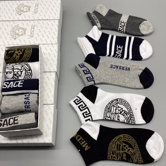 Versace Neutral Gold Greek Key Assortment No-Show Socks, image 1