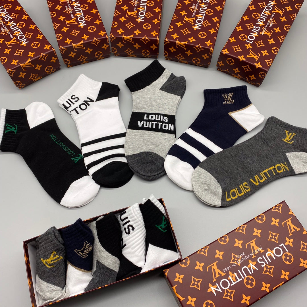 Louis Vuitton Black White Large Letter Graphic Ankle Socks, image 2