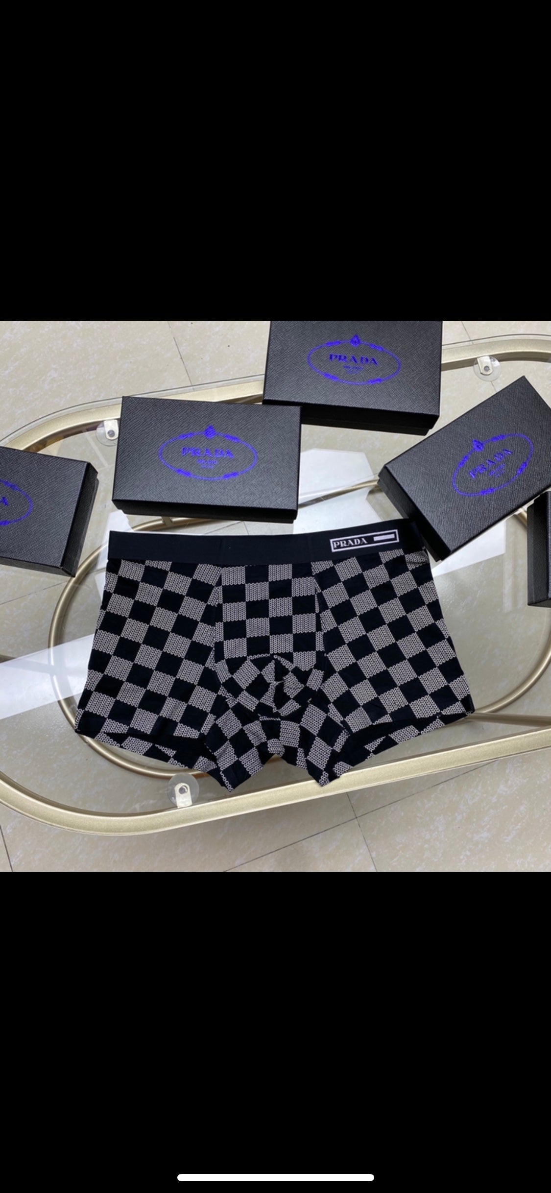 Prada Blue Grey Checkerboard Pattern Boxer Briefs, image 9
