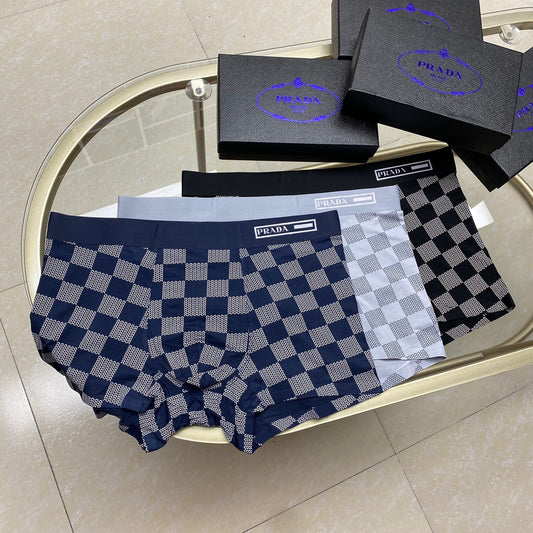 Prada Blue Grey Checkerboard Pattern Boxer Briefs, image 1