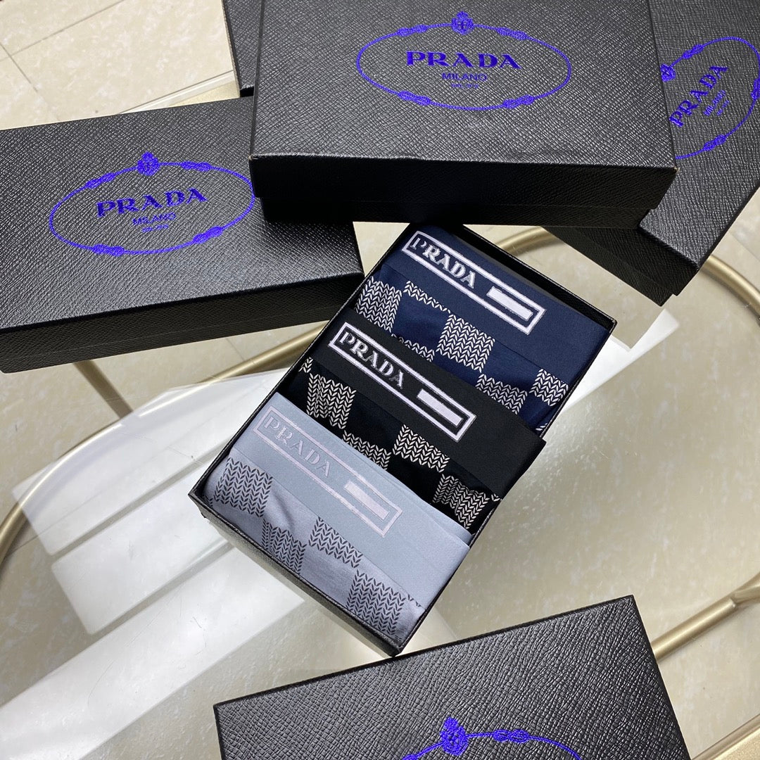 Prada Blue Grey Checkerboard Pattern Boxer Briefs, image 2