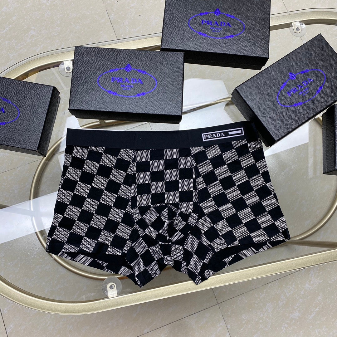 Prada Blue Grey Checkerboard Pattern Boxer Briefs, image 6