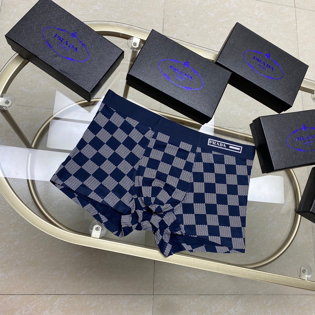 Prada Blue Grey Checkerboard Pattern Boxer Briefs, image 5