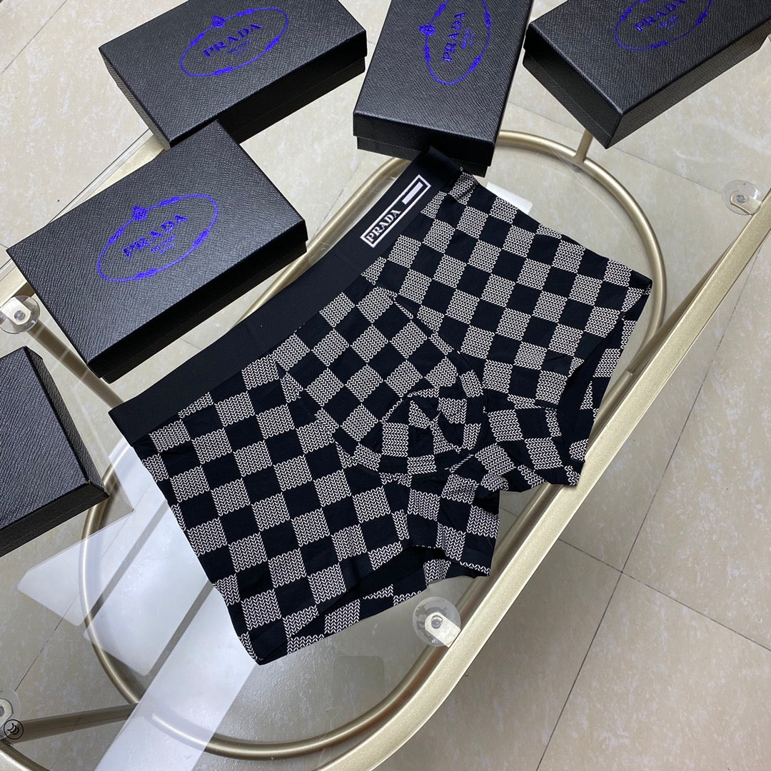 Prada Blue Grey Checkerboard Pattern Boxer Briefs, image 4