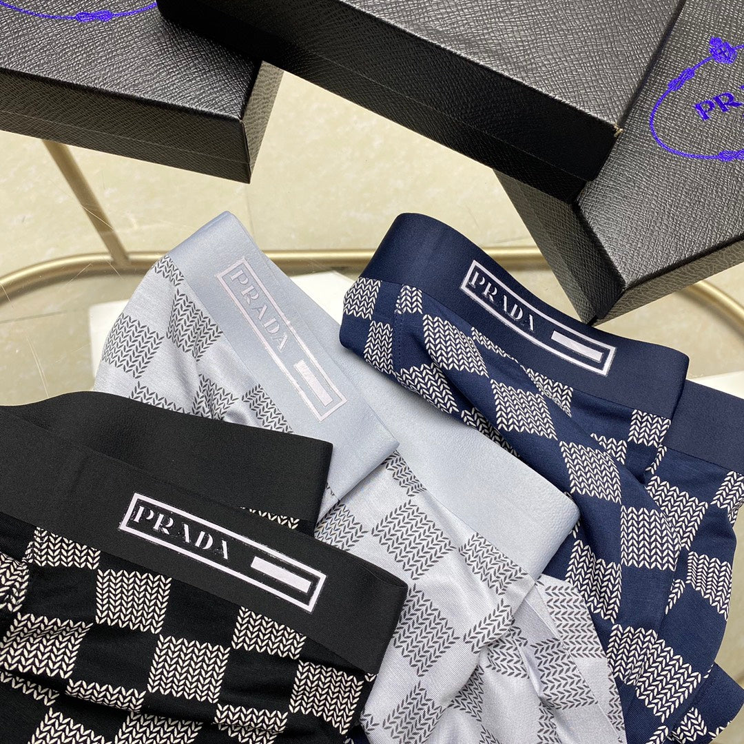 Prada Blue Grey Checkerboard Pattern Boxer Briefs, image 3