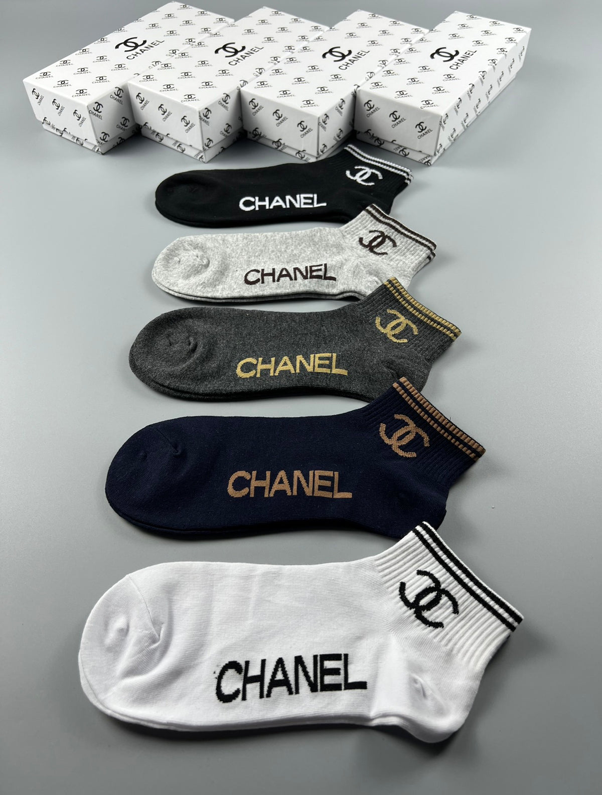 Chanel Neutral Gold White Side Wordmarks No-Show Socks, image 9