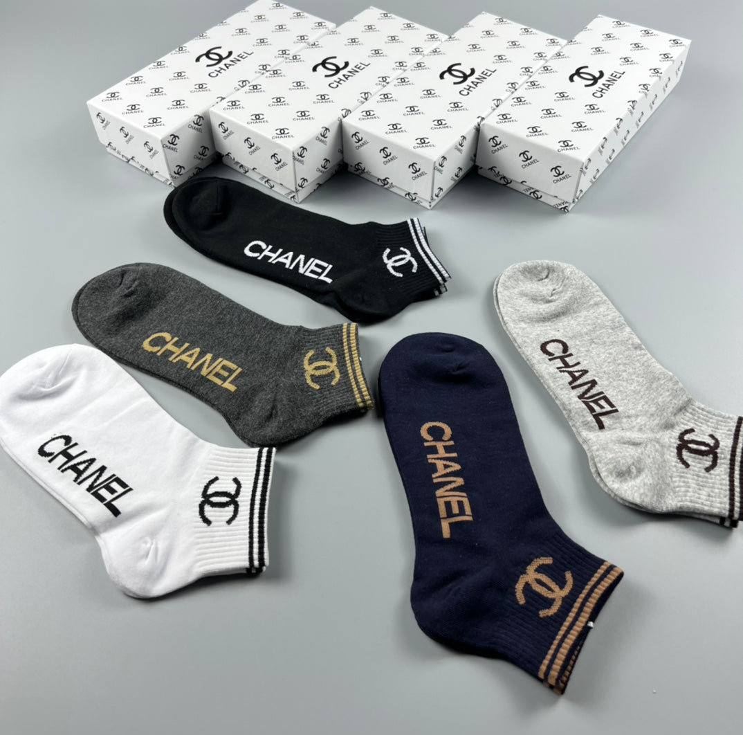 Chanel Neutral Gold White Side Wordmarks No-Show Socks, image 6
