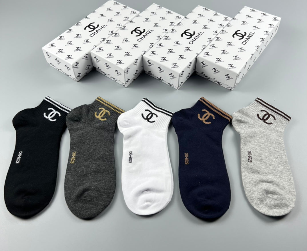 Chanel Neutral Gold White Side Wordmarks No-Show Socks, image 4