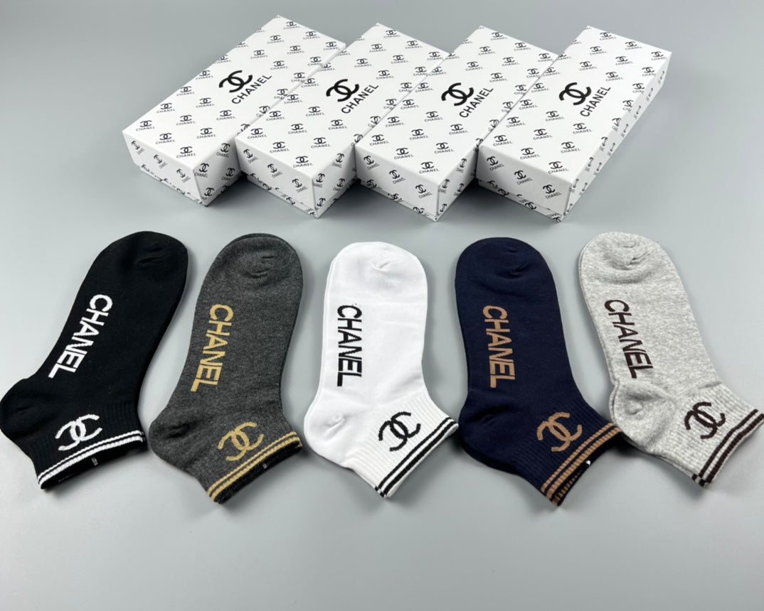Chanel Neutral Gold White Side Wordmarks No-Show Socks, image 1