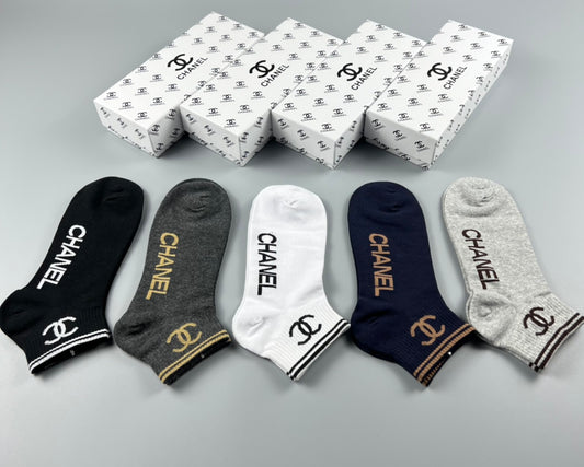 Chanel Neutral Gold White Side Wordmarks No-Show Socks, image 1