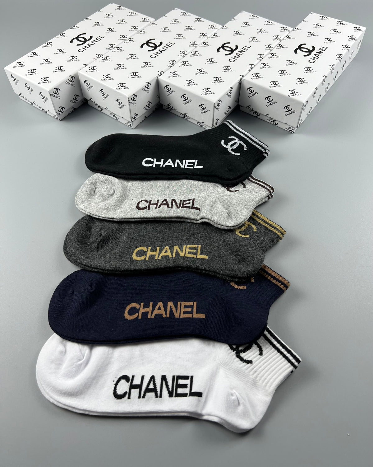 Chanel Neutral Gold White Side Wordmarks No-Show Socks, image 7