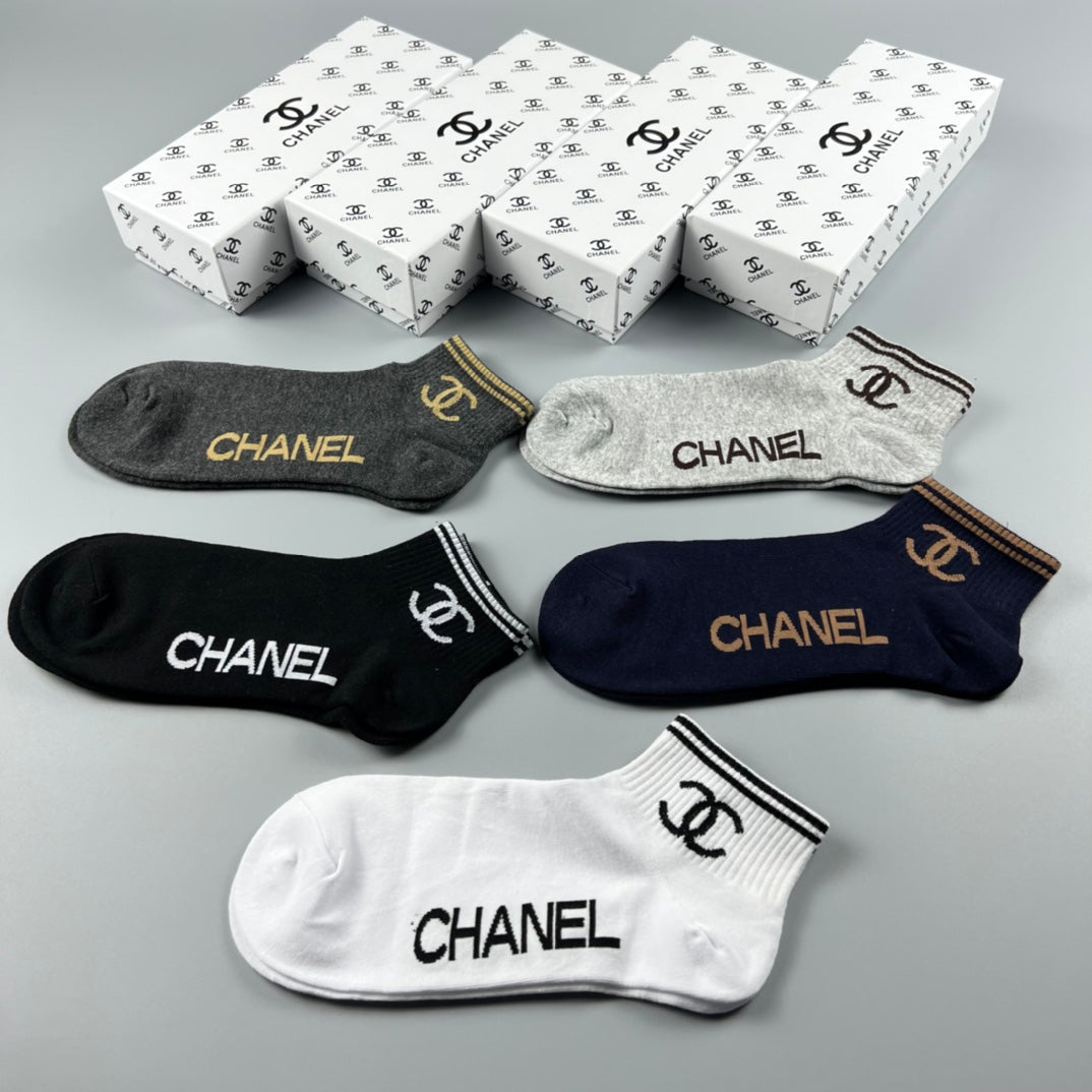 Chanel Neutral Gold White Side Wordmarks No-Show Socks, image 5
