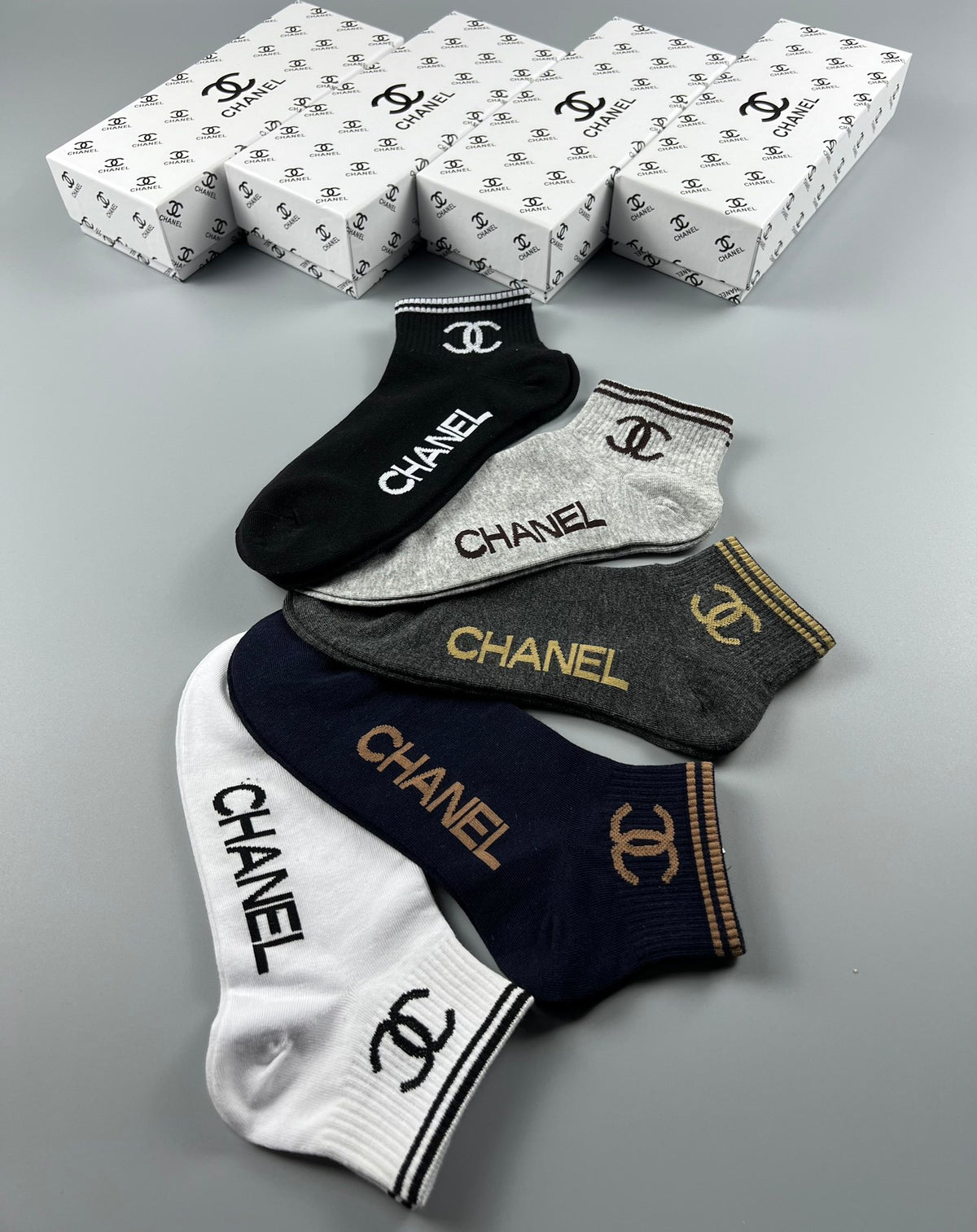 Chanel Neutral Gold White Side Wordmarks No-Show Socks, image 8