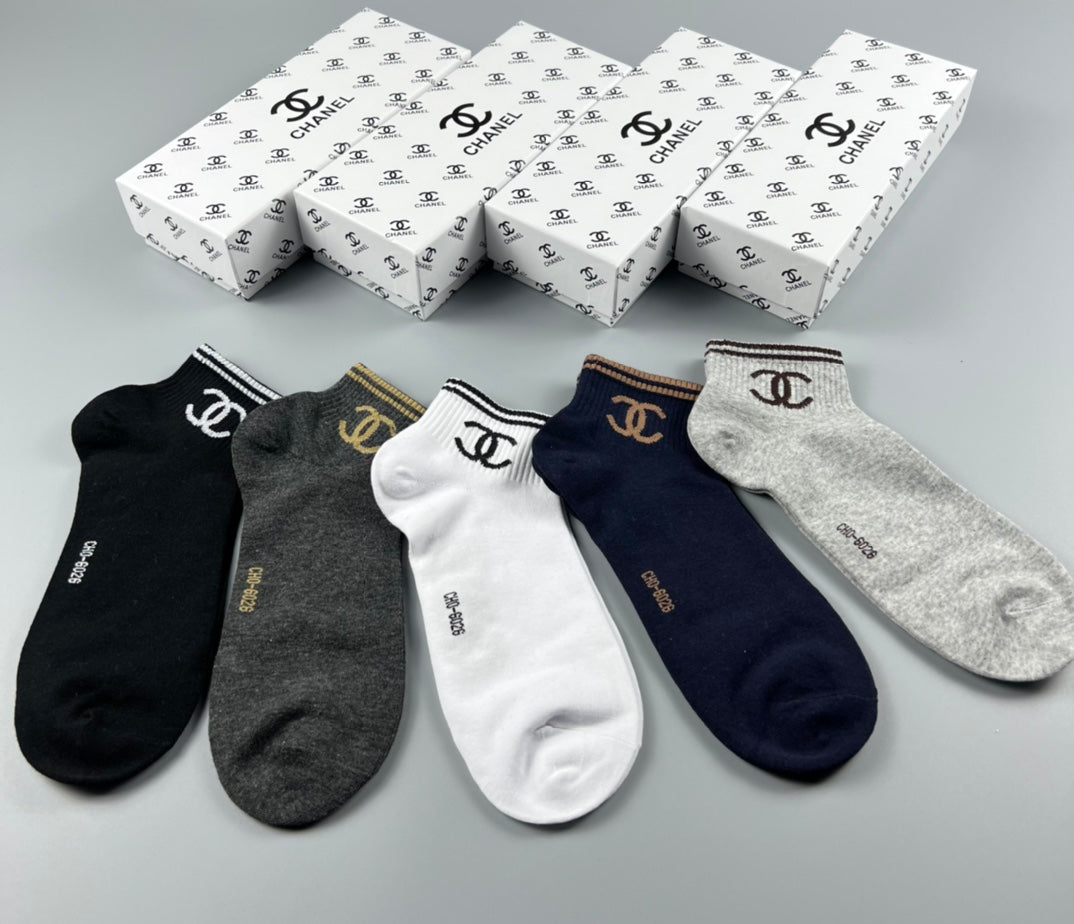 Chanel Neutral Gold White Side Wordmarks No-Show Socks, image 3