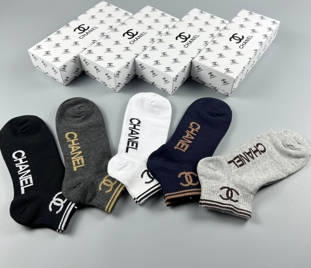 Chanel Neutral Gold White Side Wordmarks No-Show Socks, image 2