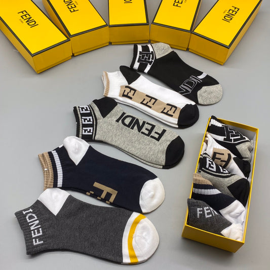 Fendi Black White Grey Large Wordmarks Ankle Socks, image 1