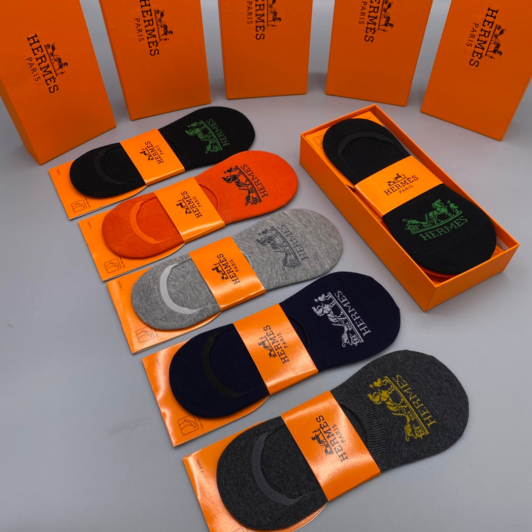 Hermès Neutral Horse Carriage Footbed No-Show Socks, image 3