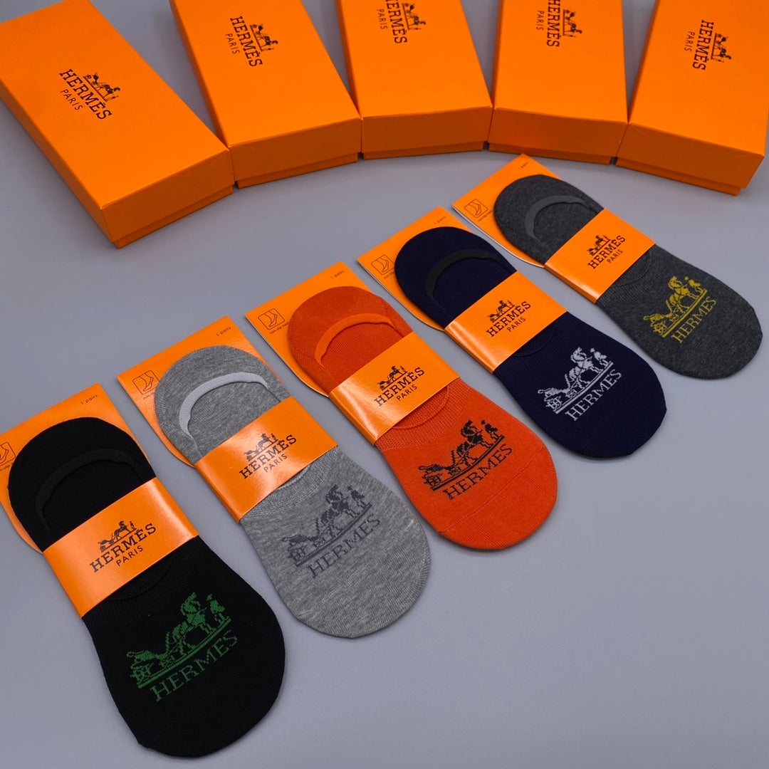 Hermès Neutral Horse Carriage Footbed No-Show Socks, image 6