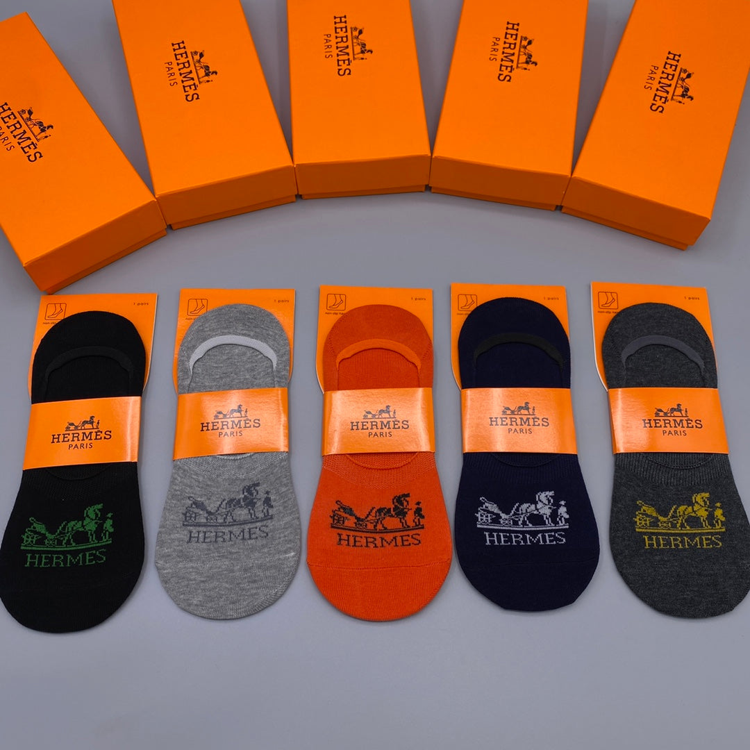 Hermès Neutral Horse Carriage Footbed No-Show Socks, image 4