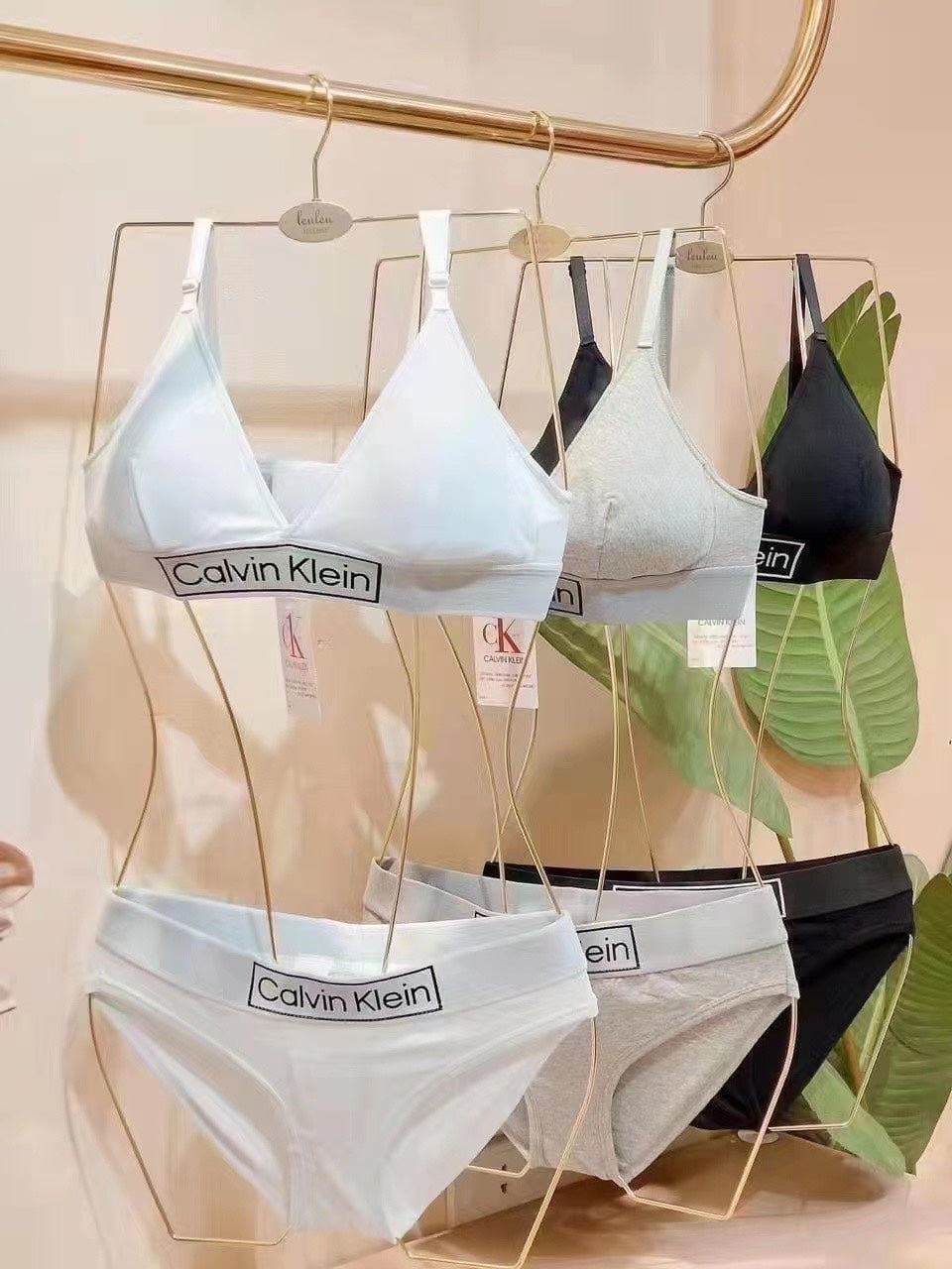 Calvin Klein White Triangle Hanging Set Bralette and Brief Set, image 1
