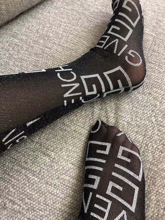 Balenciaga Black Sheer Large Outline Letters Patterned Tights, image 1