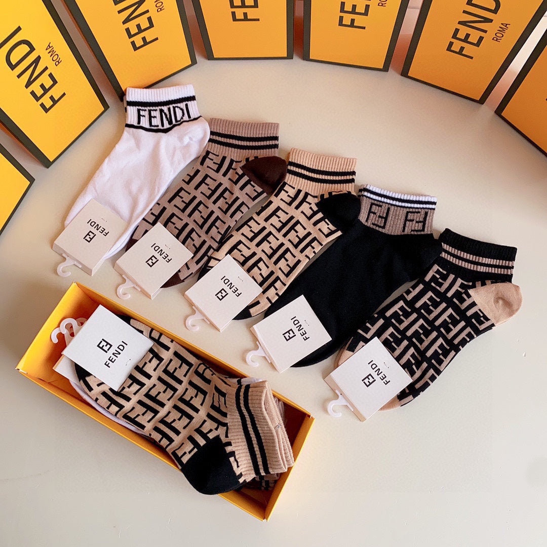 Fendi Pink Cream Black Bold Wordmark Crew Socks, image 7