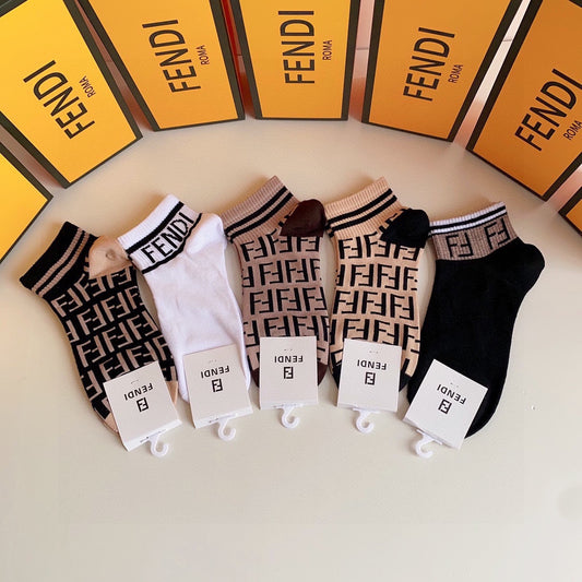 Fendi Pink Cream Black Bold Wordmark Crew Socks, image 1