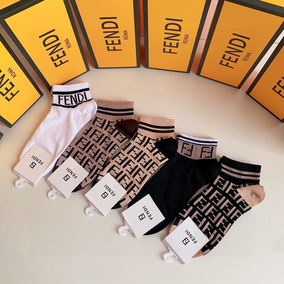 Fendi Pink Cream Black Bold Wordmark Crew Socks, image 6