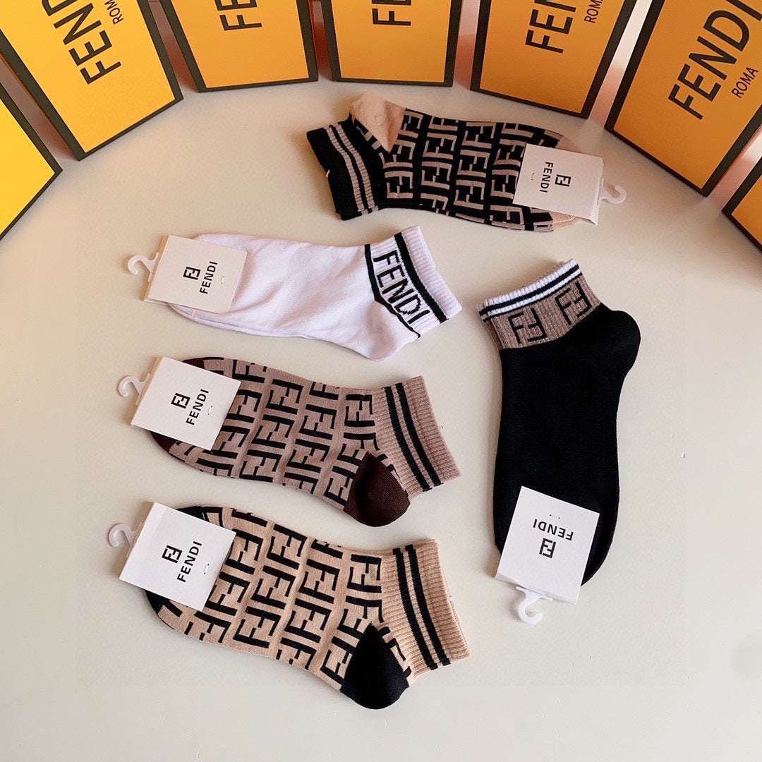 Fendi Pink Cream Black Bold Wordmark Crew Socks, image 5